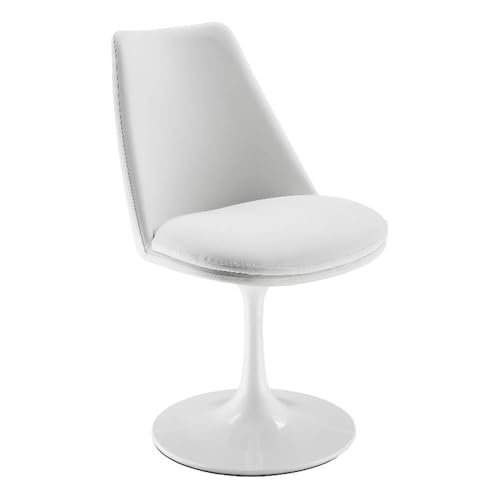 Modway Lippa Faux Leather Swivel Dining Side Chair in White White - Armless Vegan Leather Accent Chair with Pedestal Base - 360° Rotating Office Chair with No Wheels