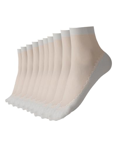Image of 10-20 Pairs Nylon Socks for Women's Sheer Ankle Socks Reinforced Bottom and Toe Silk Thin Sole Elastic Socks