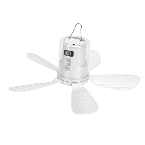 Ventilador de techo portátil POENVFPO recargable USB con luz y mando para camping 6