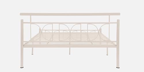 Image of Mexo Metal King Size Bed Without Storage | Wrought Iron Double Bed with Headboard & Footboard | Sturdy Powder Coated Platform Bed King Size Cot for BedroomLivingRoom Ivory (75x72)