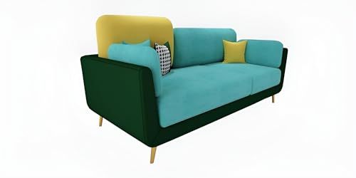 Image of Velvet Contemperory Sofa Couch with Cushion Chaise Lounge Sectional Perfect for Living Room & Bedroom Guests Home & Office (3 Seater Turquoise & Green)