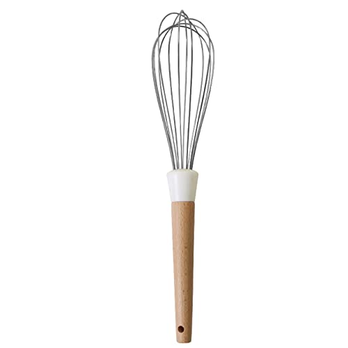 Snplowum 1pcs White Hangable Silicone Egg Whisk, Balloon Egg Beater, Wooden Handle Cooking Utensils for Blending Whisking Beating Stirring Cooking Backing