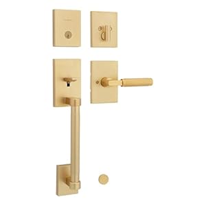 Kwikset Prava Front Door Lock Handle and Deadbolt Set, Entry Handleset Exterior with Interior Reversible Lever, Satin Brass, Pick Resistant SmartKey Rekey Deadbolt Security, with Microban Protection
