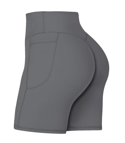 Image of Sunzel No Front Seam Biker Shorts for Women with Pockets, Yoga Workout Gym Bike Shorts with Tummy Control