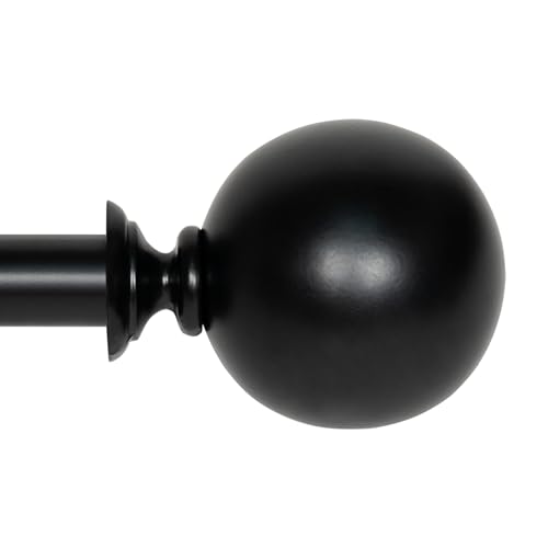 Image of Deco Window 18 inch-44 inch Adjustable Rustproof Curtain Rod for Doors & Windows with Brackets, Extendable Iron Metal Pipe Holder with Ball Finials (Black,19MM Diameter)