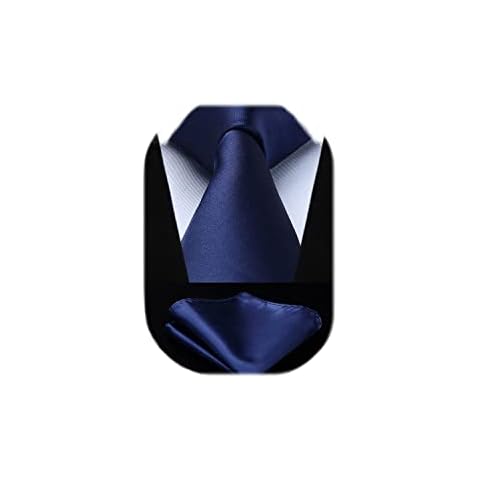 HISDERN Cravate Bleu Marine avec Mouchoir Cover
