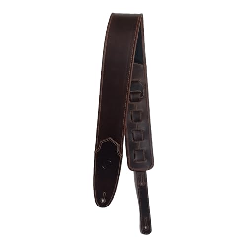 Image of Leather Guitar Strap for BASS,ELECTRIC,ACOUSTIC,HEAVY GUITARS, 3 inch inches wide With Mesh Fabric Wrapped Foam soft Padded. Adjustable From 42 To 56 inches. (VEG-0012)