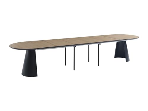Vente-unique - Mesa de Comedor Extensible de 8 a 14 comensales en MDF y Metal - Natural Claro y Negro - FELANIO