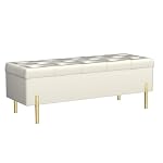 Velvet Storage Bench Ottoman, 45.6-Inch End of Bed Bench, Ivory - Image 4