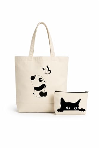 Image of Eco-Friendly Cotton Canvas Tote Bag for Women | Reusable Shopping & Daily Shoulder Bag with Free Pouch - Large Capacity Handbag