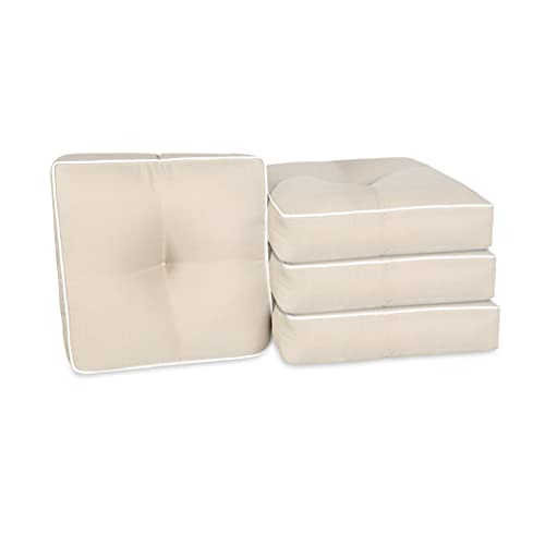 Suntastic O Linen Outdoor Indoor 4-Piece Wicker Seat Cushion Set for Patio Furniture, 17  x 17  x 5 , Linen