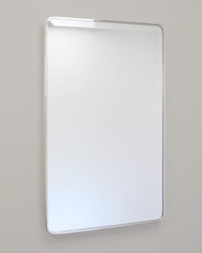Image of 20x30 Austin Farmhouse Metal Framed Rounded Rectangle Recessed Bathroom Medicine Cabinet, Beveled Mirror, 18x28 in-Wall Opening, powder-coated Steel, Adjustable Glass Shelves, Magnet Close, Chrome