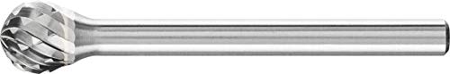 PFERD Ball Carbide Bur, Uncoated (Bright) Finish, Single Cut, Radius End, 1/8