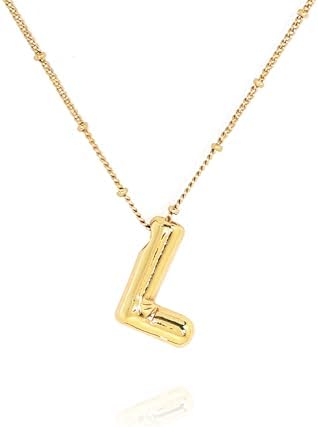 Balloon Initial Necklaces for Women, Bubble Letter Necklace 18K Gold Plated Dainty Alphabet Pendant Puffy Name Personalized Jewelry Gift