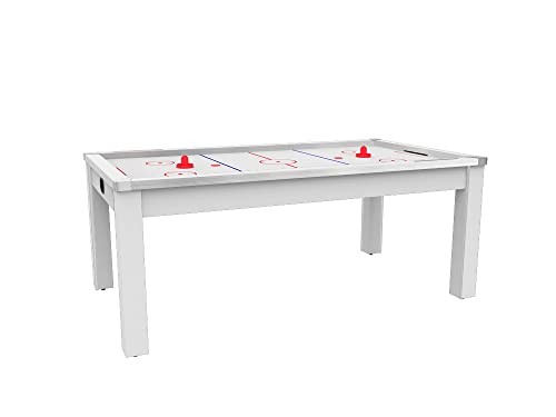 Air Hockey Toronto 7 Pieds Convertible en Table à Manger - 8 Personnes - Coloris Blanc laqué avec Surface Blanche (avec Plateau Table réversible ping-Pong)