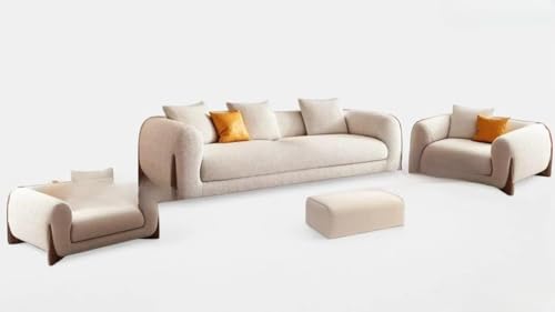 Image of Boucle Fabric Modern Design Sofa with Pillow or Strong Woden Legs Best for Living Room, Halways, Garden (3+1+1 Seater + Ottoman)