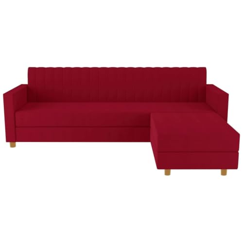 Image of Rosebell 3 + 1 Four Seater - Wooden L Shape Convertible Sofa Set for Living Room Furniture Set Upholstery-Velvet Fabric, Modular Sectional Couch for Home & Office - Red