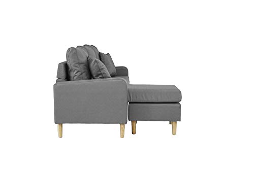 Divano Roma Furniture Middle Century Modern Linen Fabric Small Space Sectional Sofa with Reversible Chaise (Light Grey) - Thumbnail 3