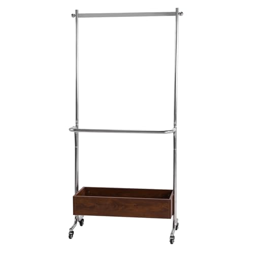 Small Clothes Rack With Wooden Storage Box Floor-Hanging Clothes Rack