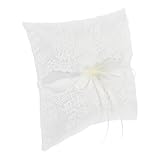 TOGEVAL 1 Stück Satin Ringkissen mit Schleifen und Spitzenverzierung Weiß Tragbar für Hochzeiten Verlobungen Eheringe Hochzeitszimmer Dekoration 19 * 19 * 6Cm
