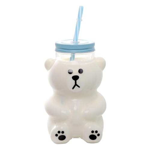 Tasse ours avec paille en verre anti-poussière de 550 ml contre les éclaboussures