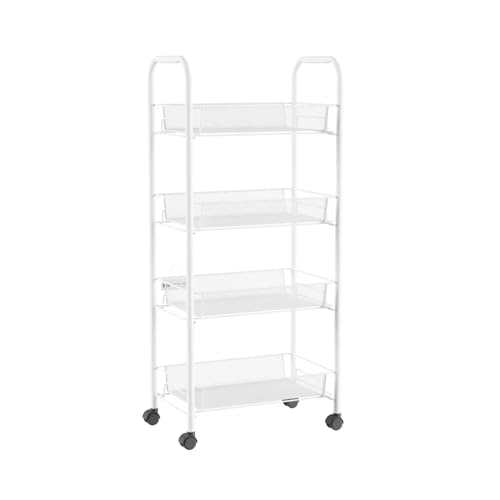 Carrito rodante estrecho de 4 niveles para cocina y oficina, carrito móvil blanco con bandeja extraíble, ideal para bar en casa y nización