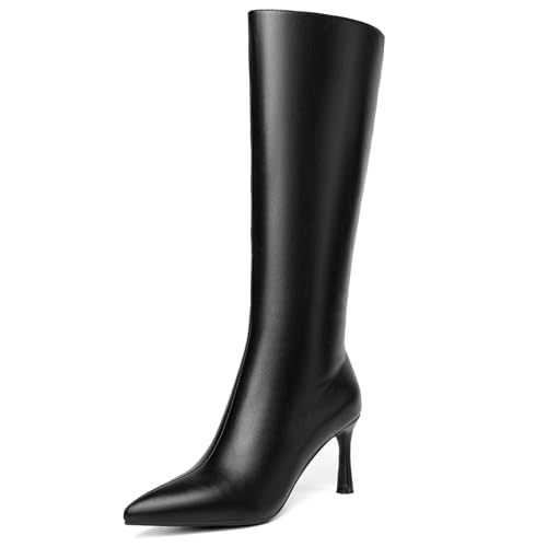 CKSNDLF Knee High Boots For Women Stylish Pointed Toe Stiletto High Heel Tall Boots with Side Zipper Dress Sexy Fashion Party Shoes