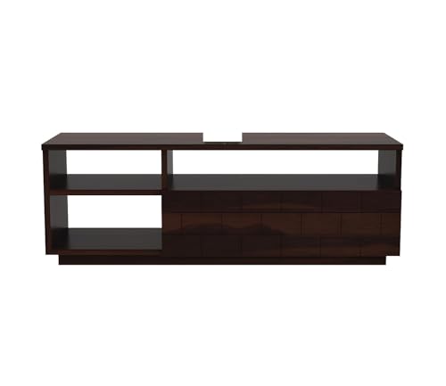 Image of Solid Sheesham Wood TV Unit with 3 Shelves & Drawer Storage - Elegant Wooden TV Unit for Living Room | Fits up to 55-inch TV - Solid Living Room Furniture (Reck, Walnut Finish)