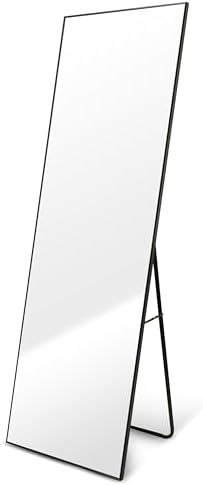 YSSOA Full Length Mirror, Floor Mirror, Standing Mirror, Leaning Mirror, Full Body Mirror, Large Mirror, Bedroom Mirror with Black Aluminium Frame, Black, 65"x22"