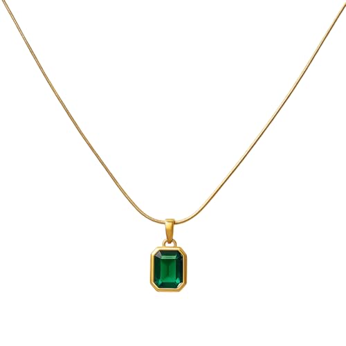 Image of Gold-Plated Teal Green Crystal Pendant Necklace for Women | Anti-Tarnish Chain for Girls | Stylish Jewellery Gift for Her