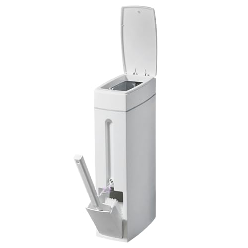 Bote de basura delgado para baño rectangular blanco con tapa de pulsar 6