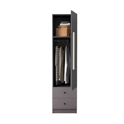 Image of Bniture Wooden Almirah for Clothes, Door for Bedroom, 1 Door Wardrobe with 2 Drawer & Hanging Space 3 Years Warranty (Slate Grey)