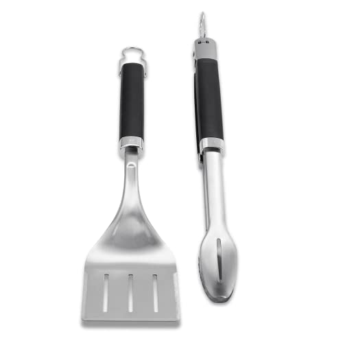 Weber Premium Grillbesteck - Groß, 2-teilig aus Edelstahl, bestehend aus Grillzange und Wender (je 46cm), mit praktischen Henkeln, spülmaschinenfest - Silber (6763) 3