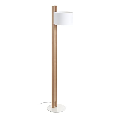 EXO lighting - Lámpara pie de salón Compact madera haya pantalla blanca incluida portalámpara E27. Lámpara de suelo estilo nórdico para salas de estar y dormitorios.