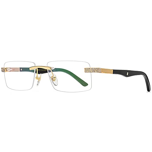 Image of HEPIDEM 100% Really Buffalo Horn Glasses,Square Rimless Luxury Buffs Eyeglasses with Zircon Diamonds