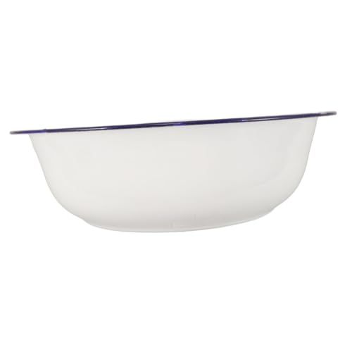 NOLITOY Lavabo Esmaltado Vintage para Remojo de Pies Diseño Retro Blanco con Borde Azul Cuenco Decorativo Clásico para Baño y Lavandería Recipiente para Pedicura y Spa Casa