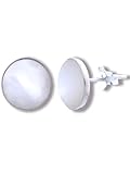 Mini Ohrstecker echtes Perlmutt - Silber 925 Sterling - Rund - mit Geschenkbox