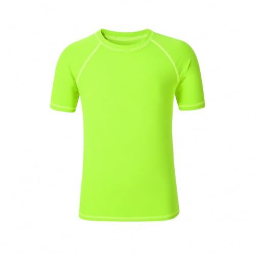 UPF 50+ Boys Girls Rash Guard Kids Short Sleeve Neon Swim Shirts Age 5-14