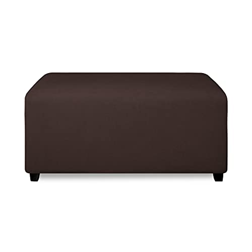 Image of PureFit Stretch Rectangle Ottoman Cover Footstool Cover, Chocolate | Fleece Large Ottoman Slipcovers Soft Form Fit Rectangle Slipcover for Folding Storage with Nonslip Elastic Bottom