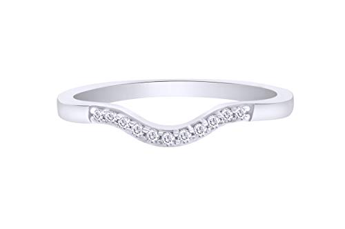 Jewel Zone US White Natural Diamond Accent Curved Wedding Band Ring in 14k White Gold Over Sterling Silver (0.06 Ct) Ring Size-7