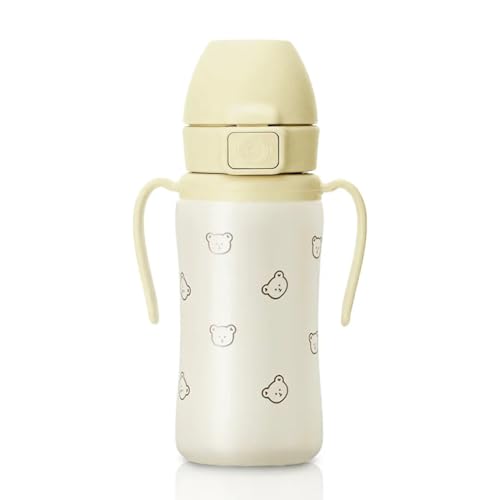 Image of GROSMIMI Insulated 316 Stainless Steel Spill Proof Straw Cup, Water bottle with Flip Top for Toddlers, BPA Free (bear, 10oz)