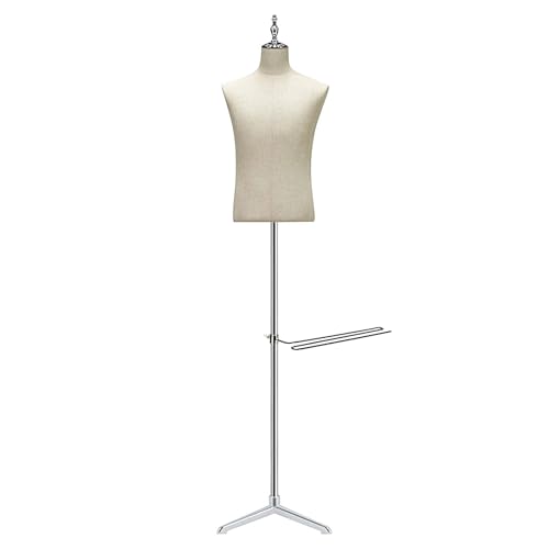Maniqui Costura Hombre con Perchero para Pantalones Maniquí Costura Ajustable Altura Maniquí de Sastre Masculino para Tiendas de Ropa y Talleres de Costura(93x150-190cm)