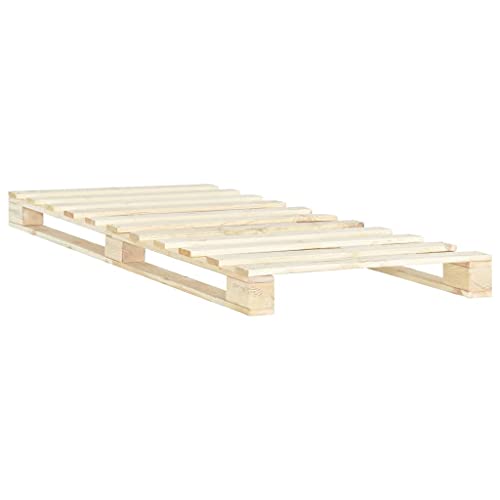 vidaXL Cadre de Lit de Palette Sommier à Lattes Lit Simple Lit Adulte Cadre à Lattes sur Pied Chambre à Coucher Maison 100x200 cm Bois de Pin Massif