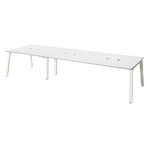 【メーカー配送・設置・組立】プラス Garage オフィスデスク MRフリースタイルデスク スタンダード 幅300cm 奥行120cm 配線収納付 天板ホワイト/脚ホワイト 604771