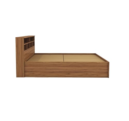 Image of DesignFit Engineered Wood Queen Size Bed with Box Storage | Wooden Double Bed Cot Palang Furniture for Bedroom Living Room Home Hotel (Walnut Finish) 1 Year Warranty