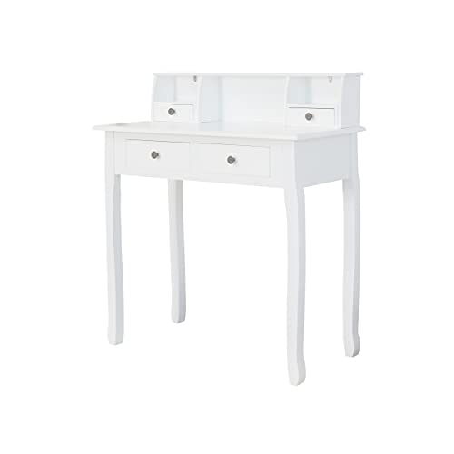 Large Storage Space with 4 Drawers, Secretary Table Computer Desk Writing Table with Detachable Tabletop Organizer, Suit for Home and Office Use (White)