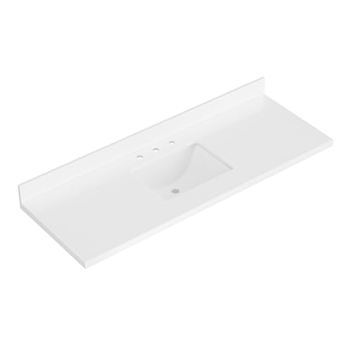 ARIEL 61 inch Bathroom Vanity top with Sink, 1.5 Inch Thick Miter Edge White Quartz top, Rectangle...