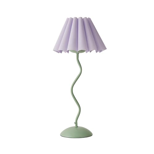ValueLights | Wiggle Lilac Pleated Scallop Lamp Shade Moss Green Metal Table Lamp and LED Bulb | Table Lamps, Home Décor & Improvement Essential | Included LED Bulb