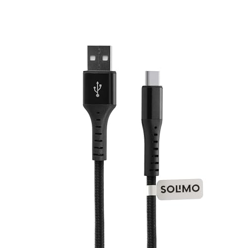 Amazon Brand - Solimo Fast Charging Braided USB Type C Data Cable Joint, Suitable For All Supported Mobile Phones (1M, Black), Usb Cable