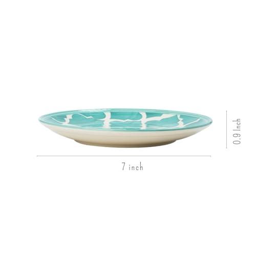 Image of Extra Strong Quarter Serving Ceramic 7.28 Inch Plates, Moroccan Decorative Dinnerware Side Thali for Snacks, Dessert, Small Meals, Salad & Gifting (Seafoam Green, Set of 2)
